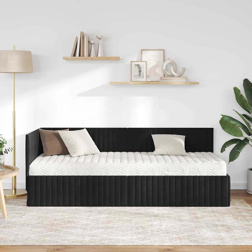 vidaXL Κρεβάτι γωνίας με στρώμα με κεφαλάρι 2 pcs Μαύρο Βελούδο