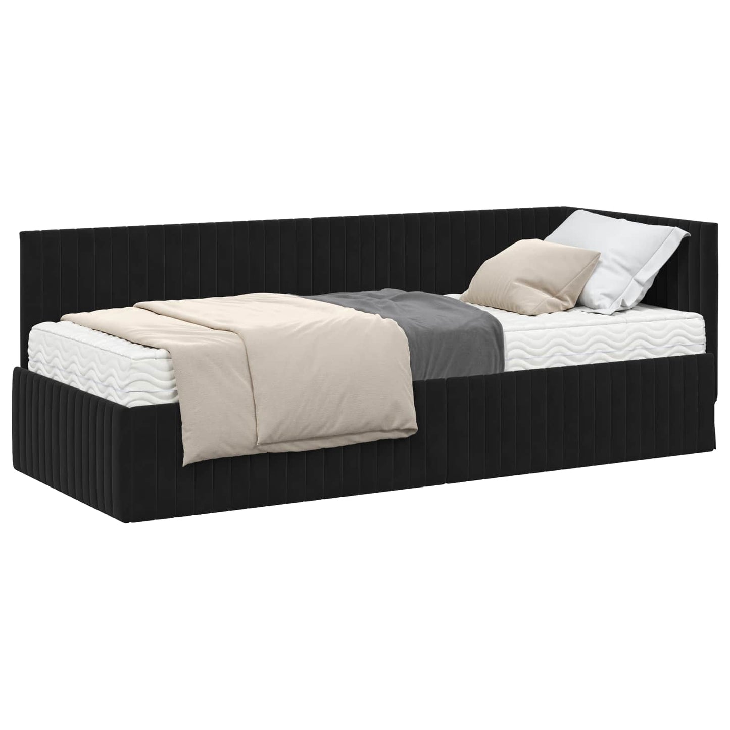 vidaXL Κρεβάτι γωνίας με στρώμα με κεφαλάρι 2 pcs Μαύρο Βελούδο