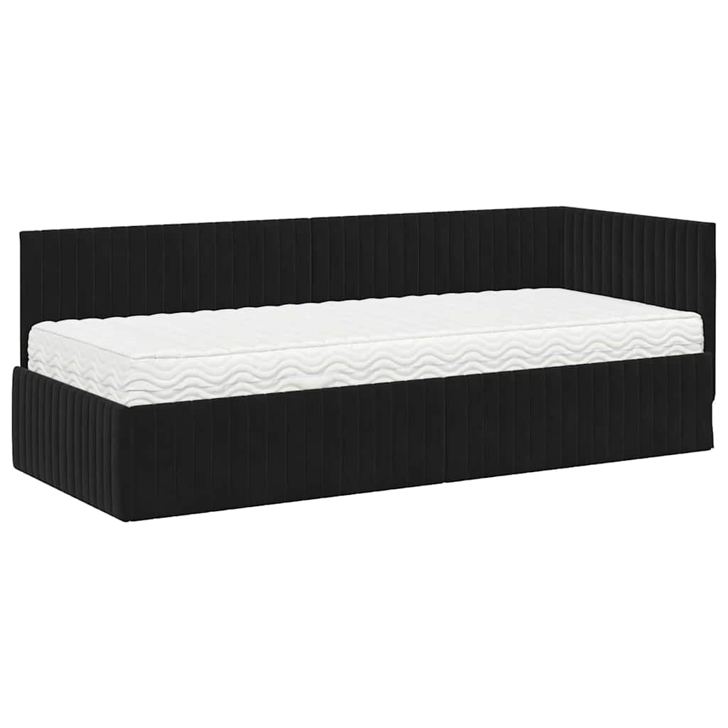 vidaXL Κρεβάτι γωνίας με στρώμα με κεφαλάρι 2 pcs Μαύρο Βελούδο