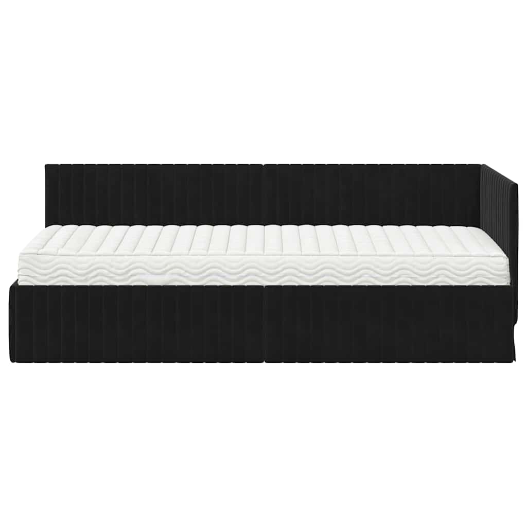 vidaXL Κρεβάτι γωνίας με στρώμα με κεφαλάρι 2 pcs Μαύρο Βελούδο