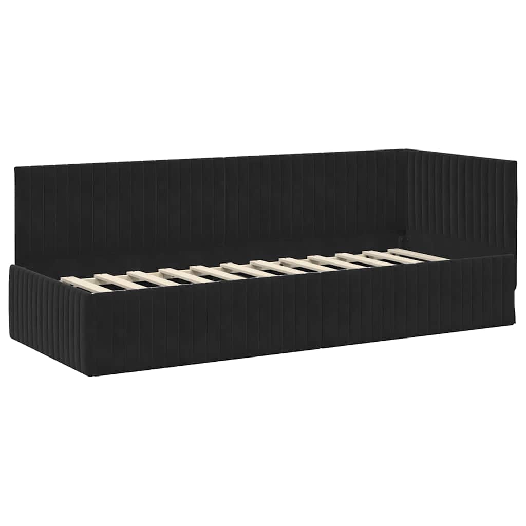 vidaXL Κρεβάτι γωνίας με στρώμα με κεφαλάρι 2 pcs Μαύρο Βελούδο