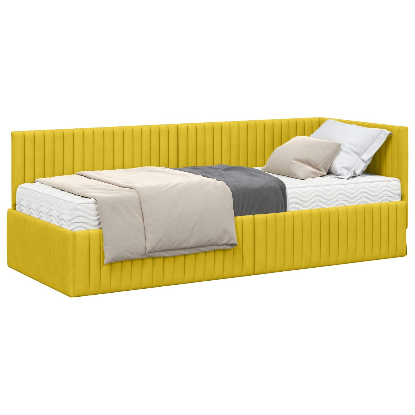 vidaXL Κρεβάτι γωνίας με στρώμα με κεφαλάρι 2 pcs Κίτρινο Βελούδο