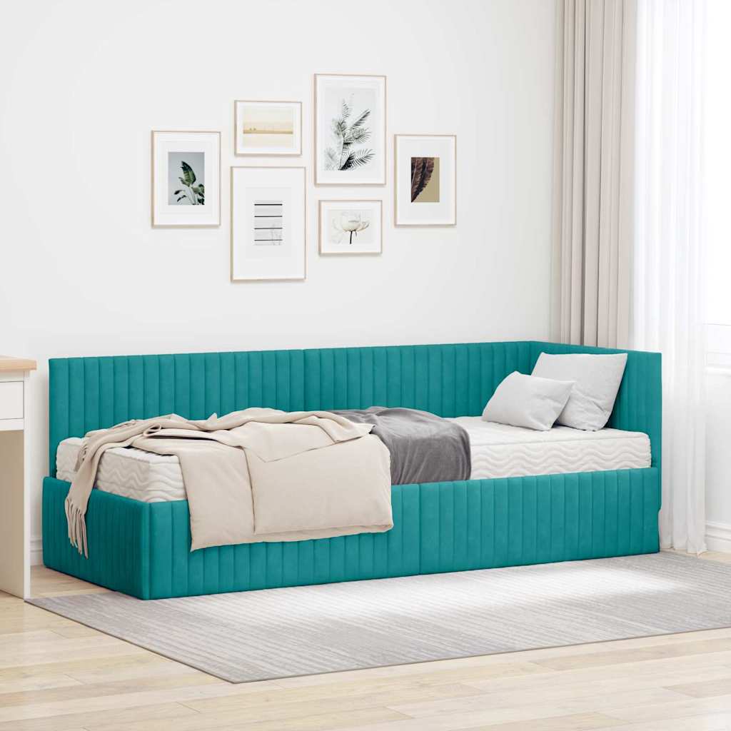 vidaXL Κρεβάτι γωνίας με στρώμα με κεφαλάρι 2 pcs Τιρκουάζ Βελούδο