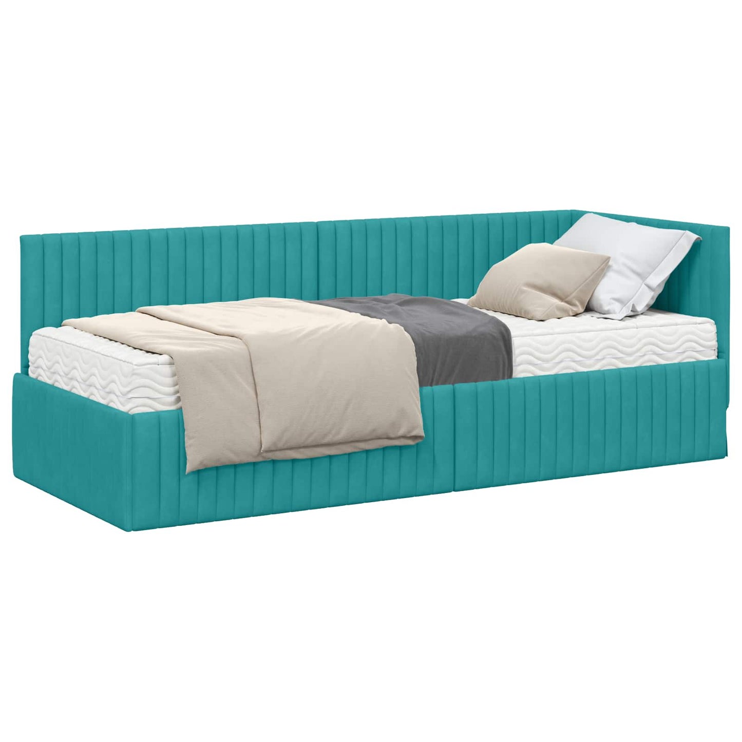 vidaXL Κρεβάτι γωνίας με στρώμα με κεφαλάρι 2 pcs Τιρκουάζ Βελούδο