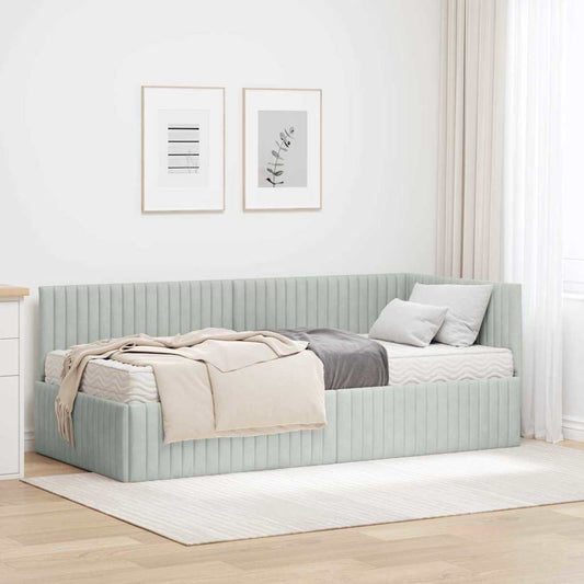vidaXL Κρεβάτι γωνίας με στρώμα με κεφαλάρι 2 pcs Ανοιχτό γκρι Βελούδο