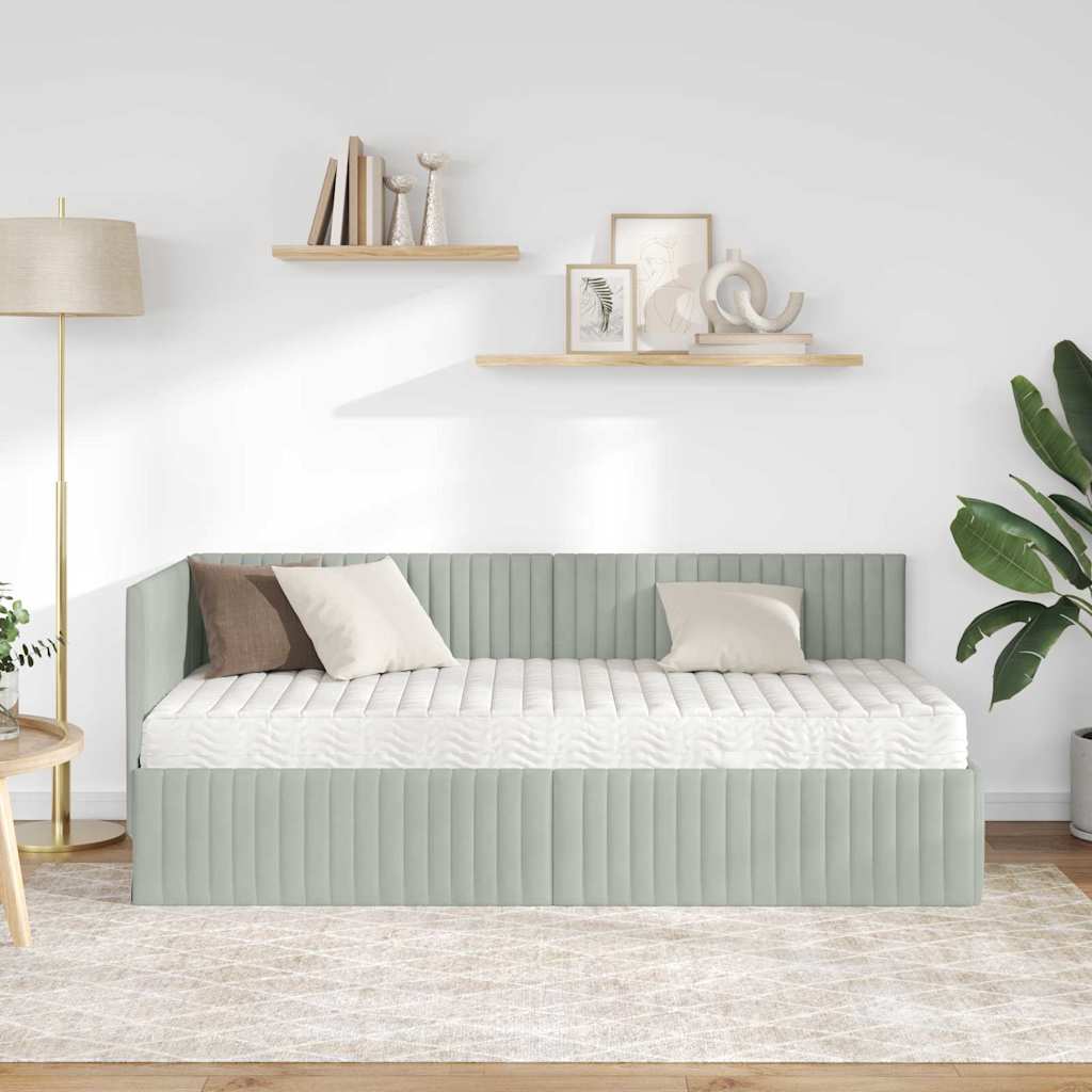 vidaXL Κρεβάτι γωνίας με στρώμα με κεφαλάρι 2 pcs Ανοιχτό γκρι Βελούδο