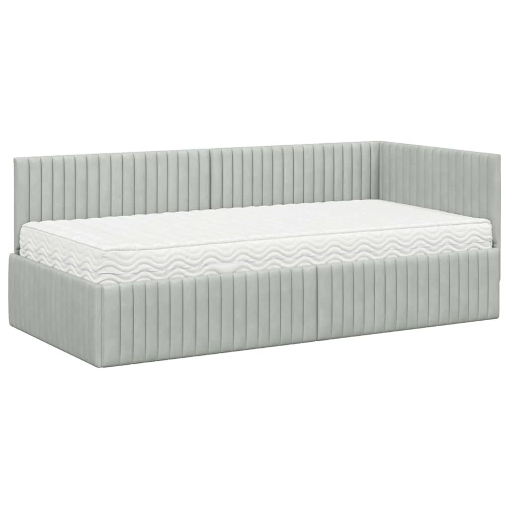 vidaXL Κρεβάτι γωνίας με στρώμα με κεφαλάρι 2 pcs Ανοιχτό γκρι Βελούδο