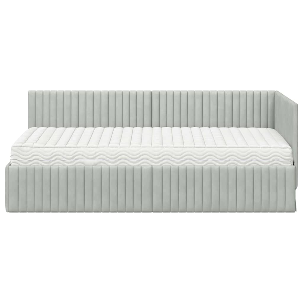 vidaXL Κρεβάτι γωνίας με στρώμα με κεφαλάρι 2 pcs Ανοιχτό γκρι Βελούδο