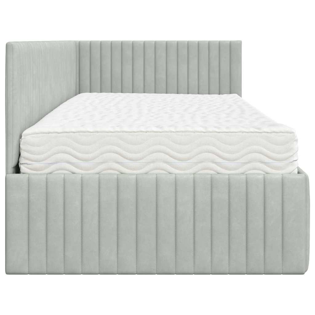 vidaXL Κρεβάτι γωνίας με στρώμα με κεφαλάρι 2 pcs Ανοιχτό γκρι Βελούδο