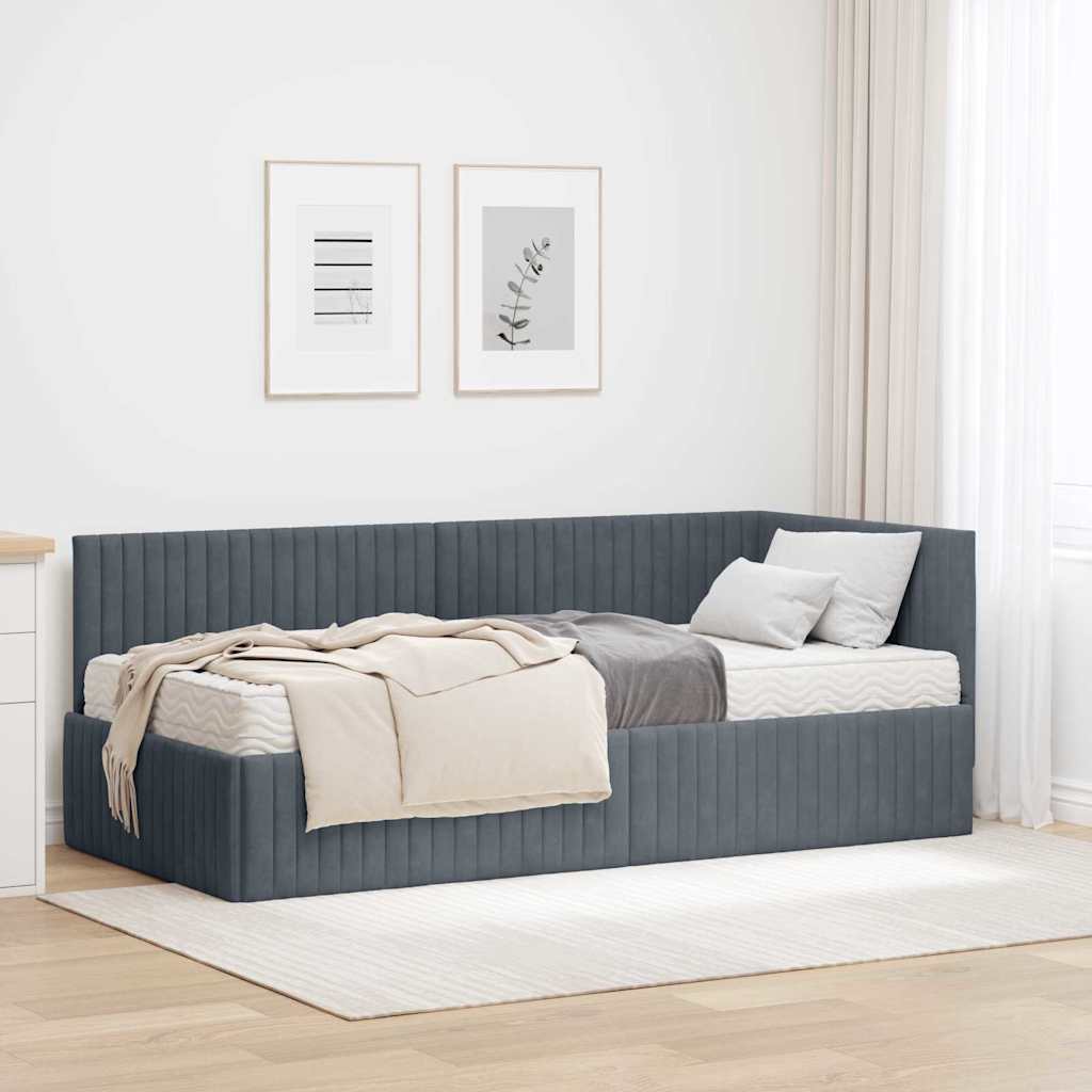 vidaXL Κρεβάτι γωνίας με στρώμα με κεφαλάρι 2 pcs Γκρι Βελούδο