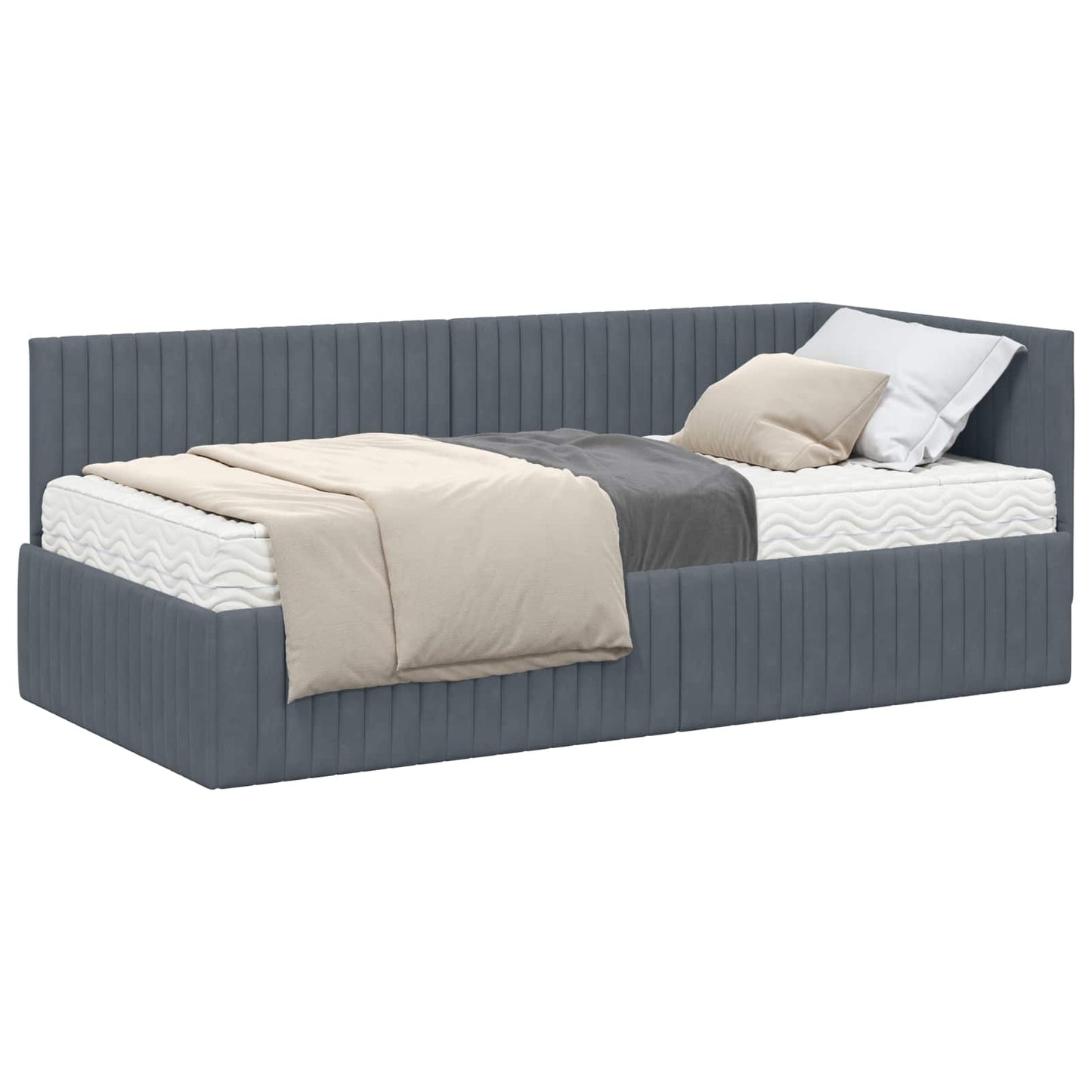 vidaXL Κρεβάτι γωνίας με στρώμα με κεφαλάρι 2 pcs Γκρι Βελούδο