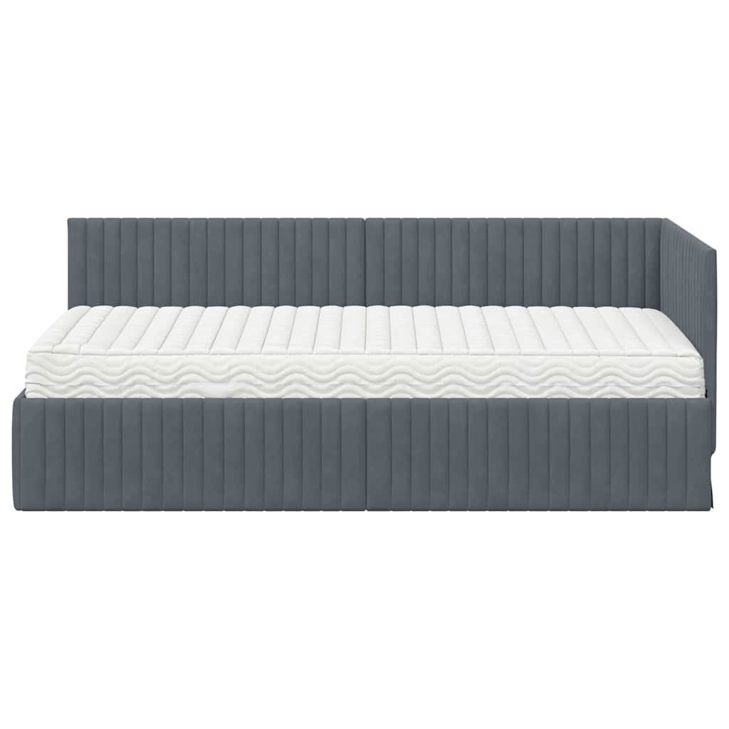 vidaXL Κρεβάτι γωνίας με στρώμα με κεφαλάρι 2 pcs Γκρι Βελούδο
