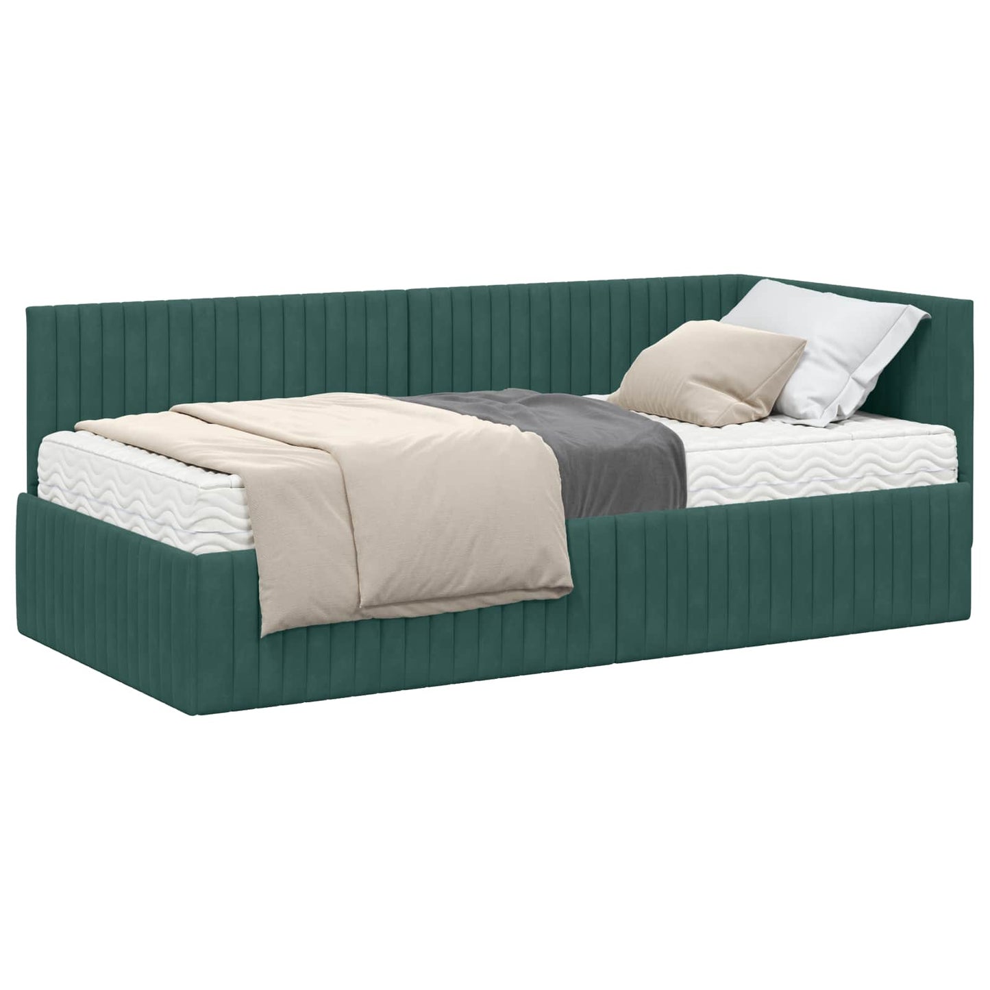 vidaXL Κρεβάτι γωνίας με στρώμα με κεφαλάρι 2 pcs Πράσινο Βελούδο
