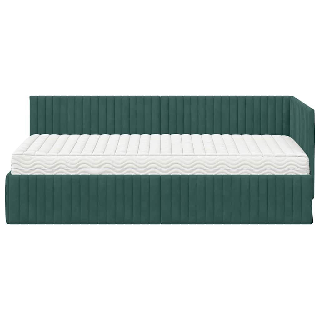 vidaXL Κρεβάτι γωνίας με στρώμα με κεφαλάρι 2 pcs Πράσινο Βελούδο