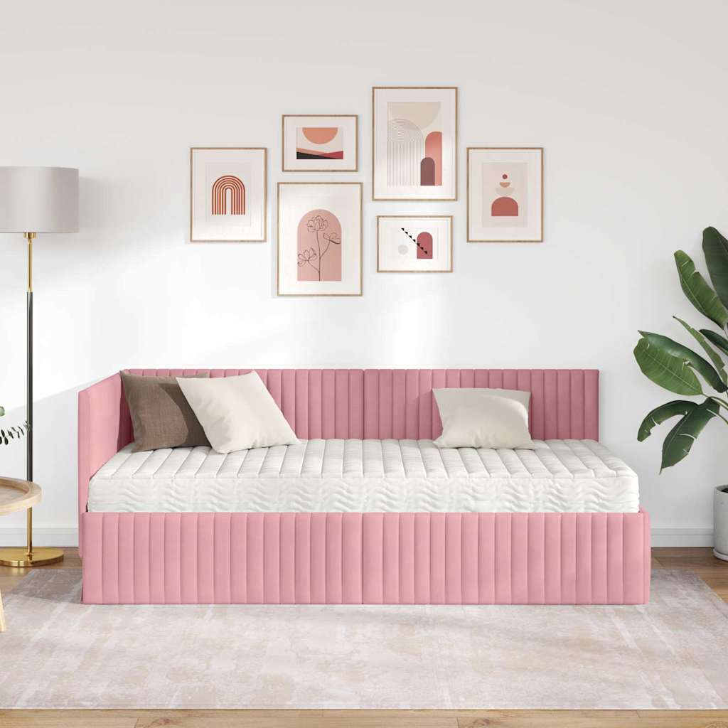 vidaXL Κρεβάτι γωνίας με στρώμα με κεφαλάρι 2 pcs Γκρι Βελούδο
