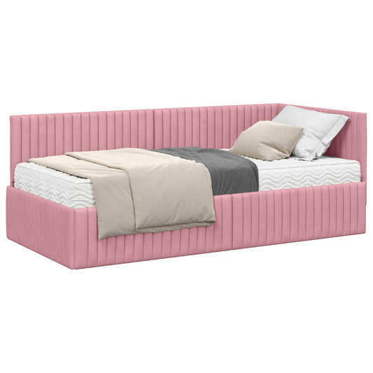 vidaXL Κρεβάτι γωνίας με στρώμα με κεφαλάρι 2 pcs Γκρι Βελούδο