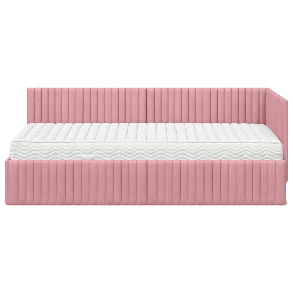 vidaXL Κρεβάτι γωνίας με στρώμα με κεφαλάρι 2 pcs Γκρι Βελούδο