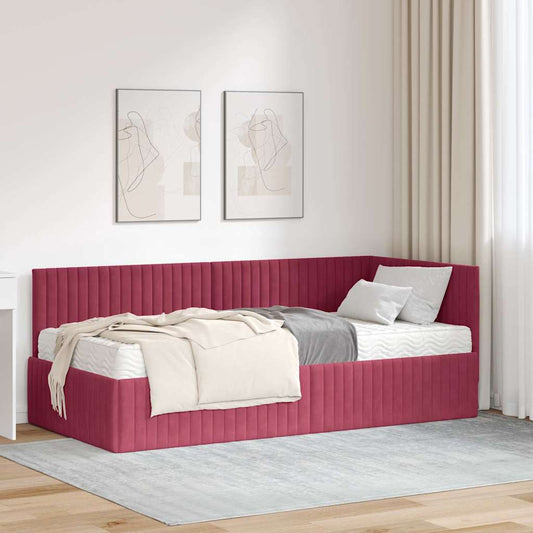 vidaXL Κρεβάτι γωνίας με στρώμα με κεφαλάρι 2 pcs Πράσινο Βελούδο