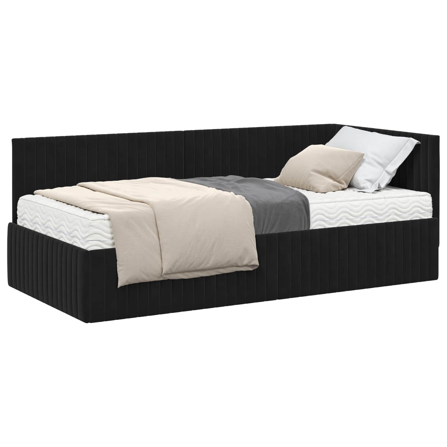 vidaXL Κρεβάτι γωνίας με στρώμα με κεφαλάρι 2 pcs Μαύρο Βελούδο