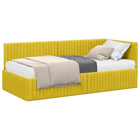 vidaXL Κρεβάτι γωνίας με στρώμα με κεφαλάρι 2 pcs Κίτρινο Βελούδο