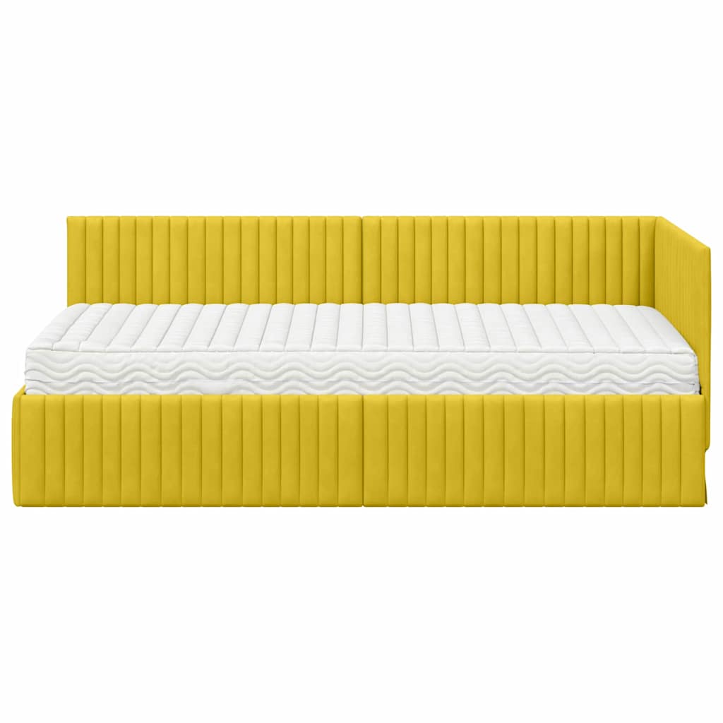 vidaXL Κρεβάτι γωνίας με στρώμα με κεφαλάρι 2 pcs Κίτρινο Βελούδο
