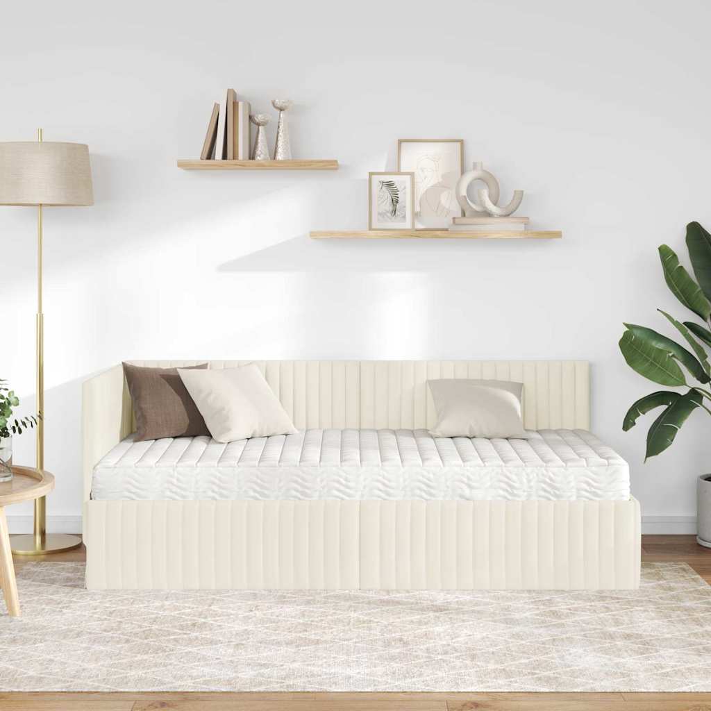 vidaXL Κρεβάτι γωνίας με στρώμα 2 pcs Κρεμ Βελούδο