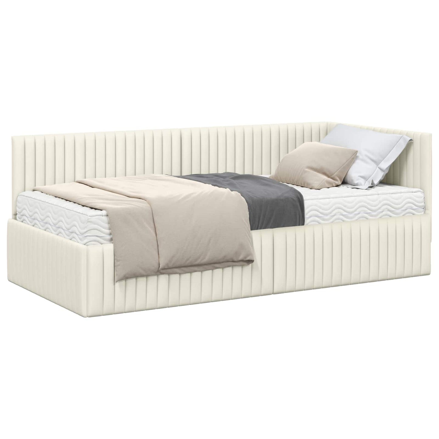 vidaXL Κρεβάτι γωνίας με στρώμα 2 pcs Κρεμ Βελούδο