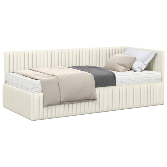 vidaXL Κρεβάτι γωνίας με στρώμα 2 pcs Κρεμ Βελούδο