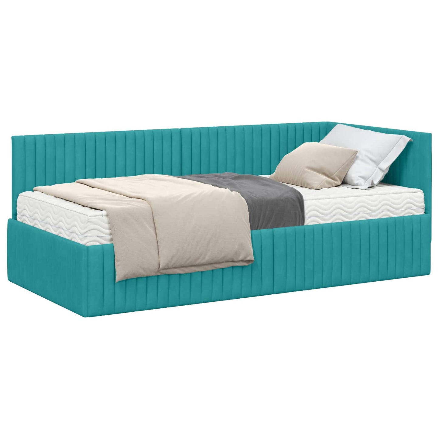vidaXL Κρεβάτι γωνίας με στρώμα με κεφαλάρι 2 pcs Τιρκουάζ Βελούδο