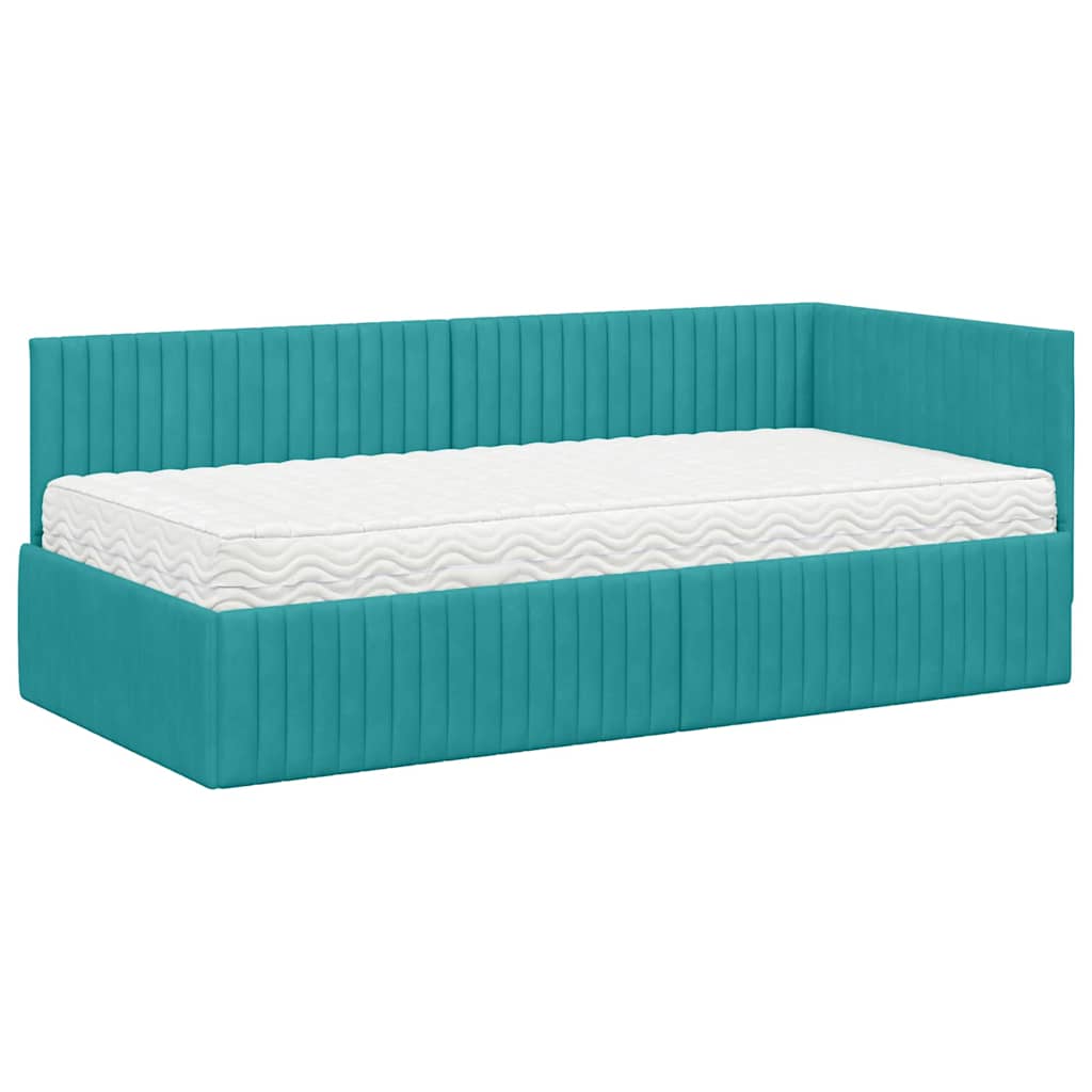 vidaXL Κρεβάτι γωνίας με στρώμα με κεφαλάρι 2 pcs Τιρκουάζ Βελούδο