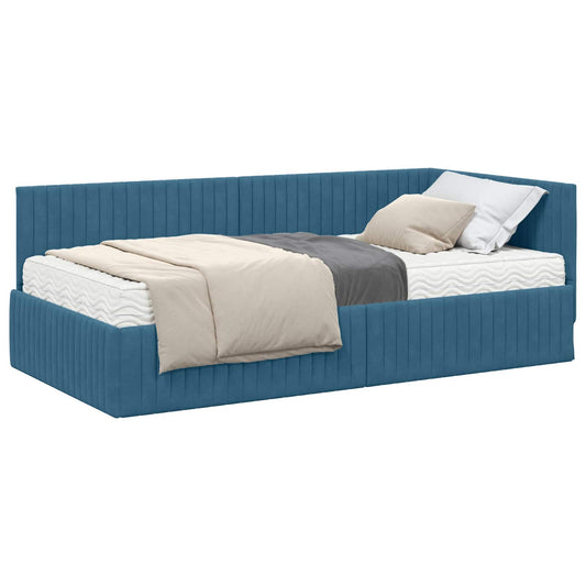 vidaXL Κρεβάτι γωνίας με στρώμα με κεφαλάρι 2 pcs Μπλε Βελούδο