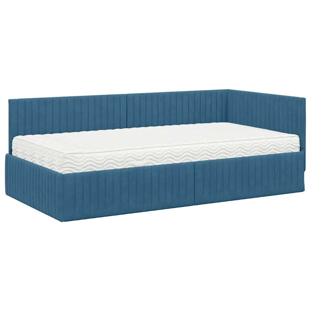 vidaXL Κρεβάτι γωνίας με στρώμα με κεφαλάρι 2 pcs Μπλε Βελούδο