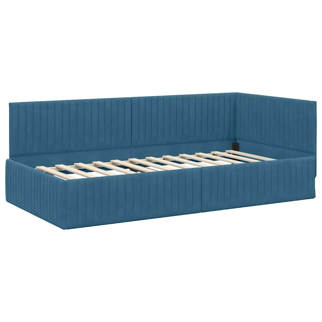 vidaXL Κρεβάτι γωνίας με στρώμα με κεφαλάρι 2 pcs Μπλε Βελούδο