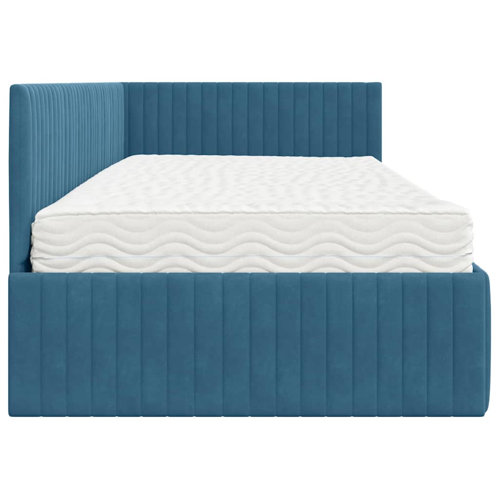 vidaXL Κρεβάτι γωνίας με στρώμα με κεφαλάρι 2 pcs Μπλε Βελούδο