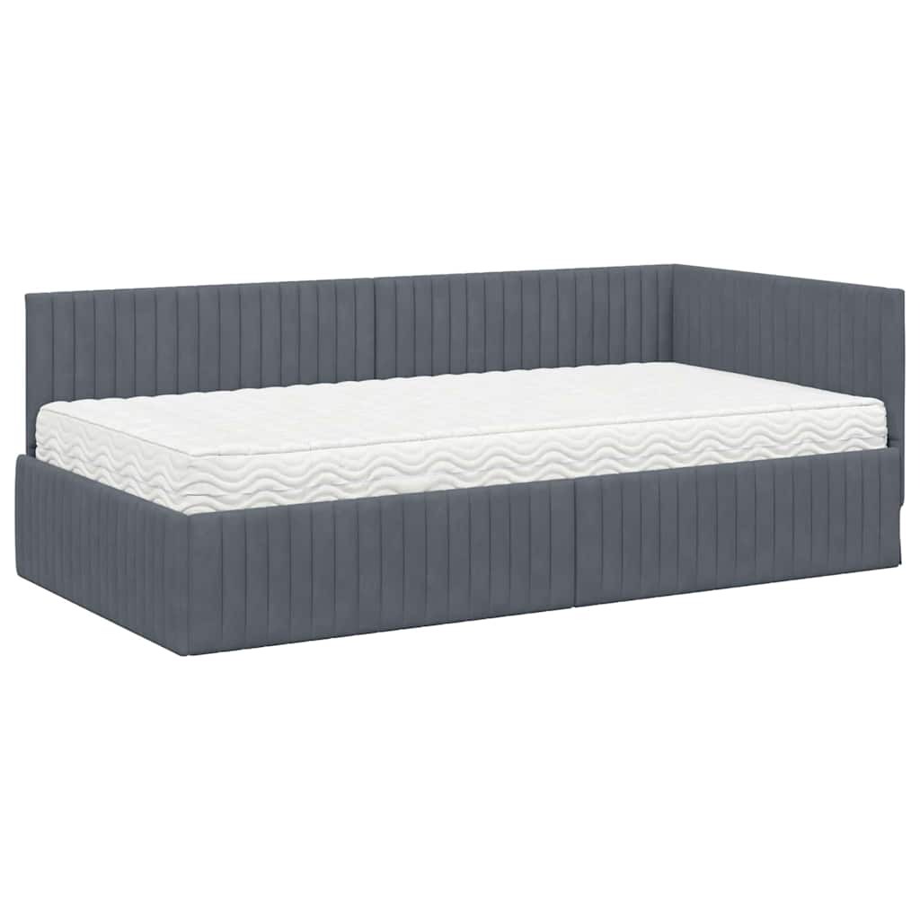 vidaXL Κρεβάτι γωνίας με στρώμα με κεφαλάρι 2 pcs Γκρι Βελούδο