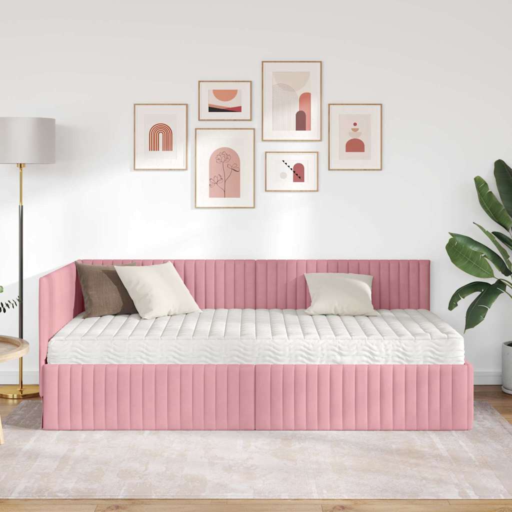 vidaXL Κρεβάτι γωνίας με στρώμα με κεφαλάρι 2 pcs Γκρι Βελούδο