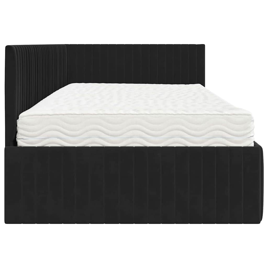 vidaXL Κρεβάτι γωνίας με στρώμα με κεφαλάρι 2 pcs Μαύρο Βελούδο