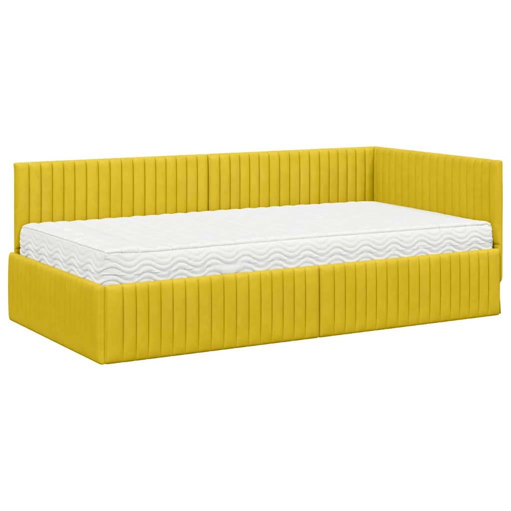 vidaXL Κρεβάτι γωνίας με στρώμα με κεφαλάρι 2 pcs Κίτρινο Βελούδο