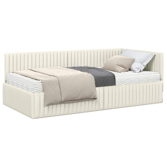 vidaXL Κρεβάτι γωνίας με στρώμα με κεφαλάρι 2 pcs Κρεμ Βελούδο