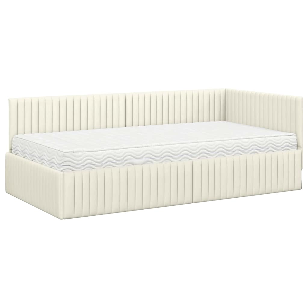 vidaXL Κρεβάτι γωνίας με στρώμα με κεφαλάρι 2 pcs Κρεμ Βελούδο