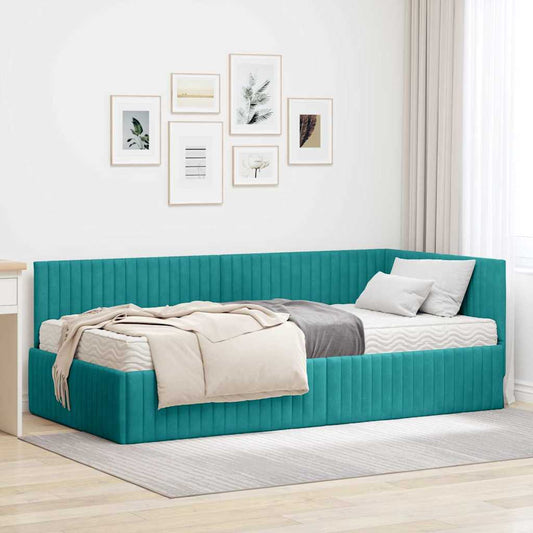 vidaXL Κρεβάτι γωνίας με στρώμα με κεφαλάρι 2 pcs Τιρκουάζ Βελούδο