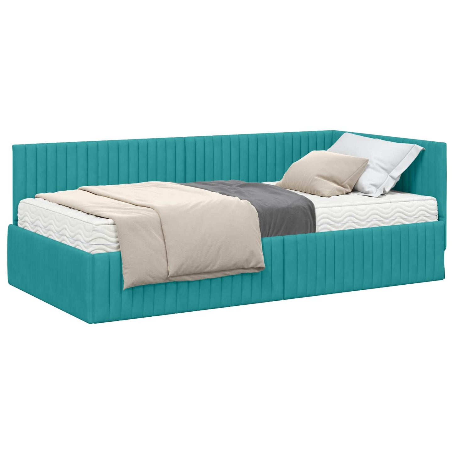 vidaXL Κρεβάτι γωνίας με στρώμα με κεφαλάρι 2 pcs Τιρκουάζ Βελούδο