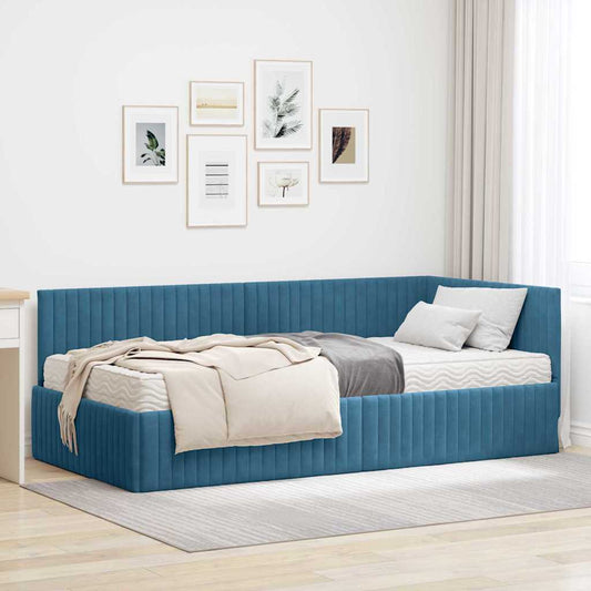 vidaXL Κρεβάτι γωνίας με στρώμα με κεφαλάρι 2 pcs Μπλε Βελούδο