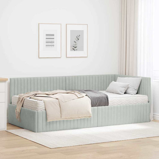 vidaXL Κρεβάτι γωνίας με στρώμα με κεφαλάρι 2 pcs Ανοιχτό γκρι Βελούδο