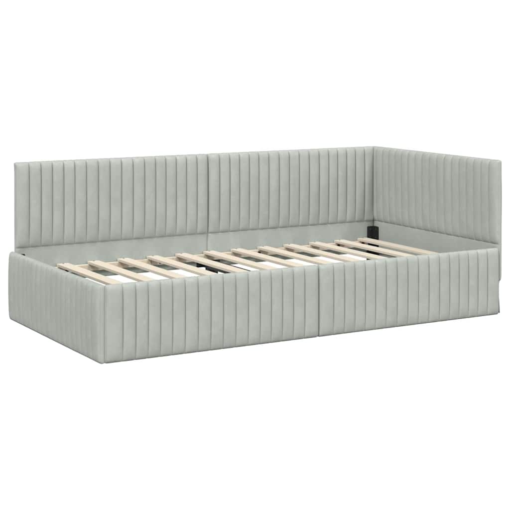 vidaXL Κρεβάτι γωνίας με στρώμα με κεφαλάρι 2 pcs Ανοιχτό γκρι Βελούδο