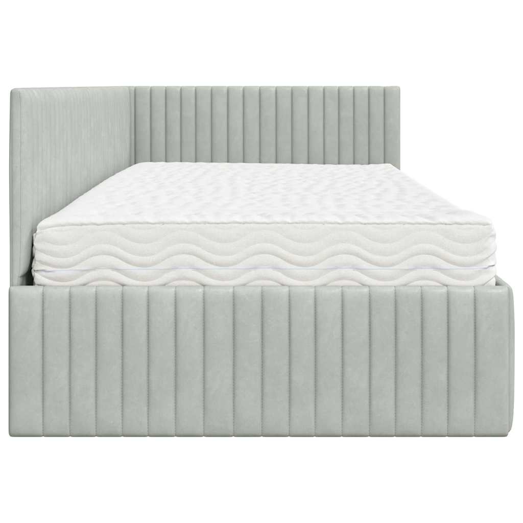 vidaXL Κρεβάτι γωνίας με στρώμα με κεφαλάρι 2 pcs Ανοιχτό γκρι Βελούδο