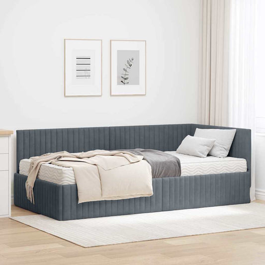 vidaXL Κρεβάτι γωνίας με στρώμα με κεφαλάρι 2 pcs Γκρι Βελούδο
