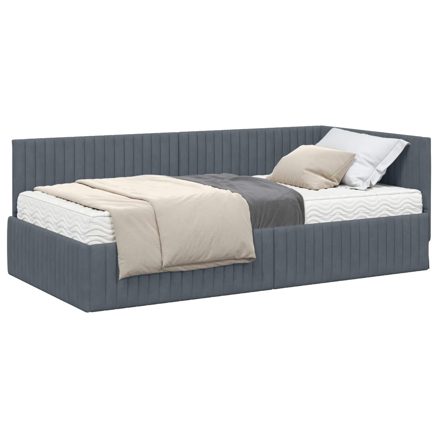 vidaXL Κρεβάτι γωνίας με στρώμα με κεφαλάρι 2 pcs Γκρι Βελούδο