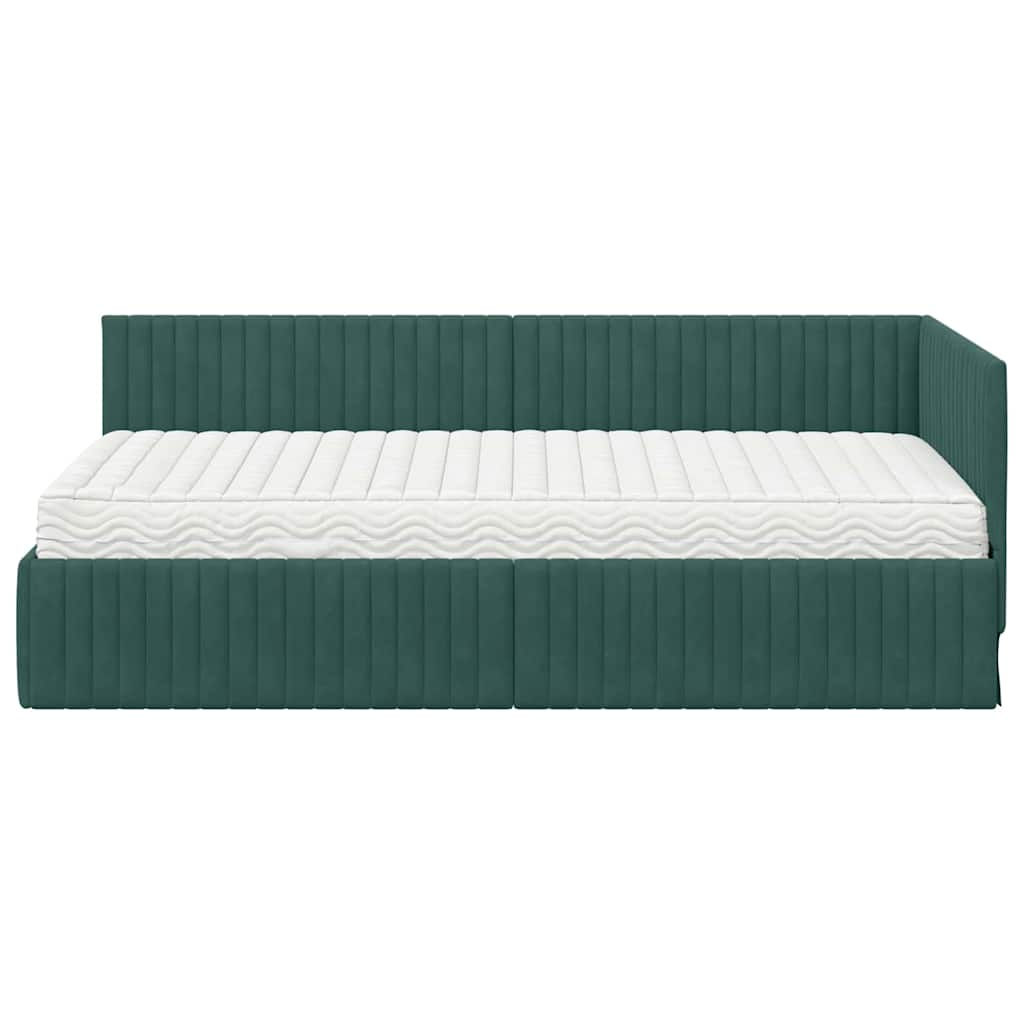 vidaXL Κρεβάτι γωνίας με στρώμα με κεφαλάρι 2 pcs Πράσινο Βελούδο