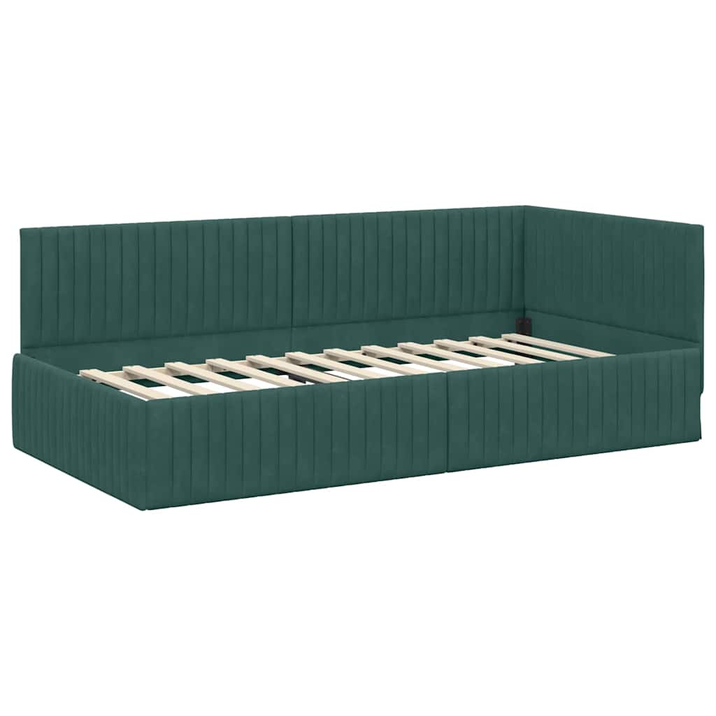 vidaXL Κρεβάτι γωνίας με στρώμα με κεφαλάρι 2 pcs Πράσινο Βελούδο